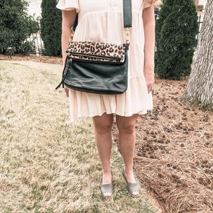 Leather cheetah print crossbody purse